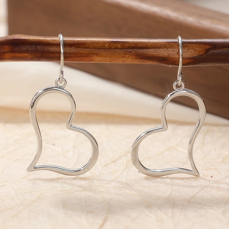 Silver Geometric Heart Earrings for Women 2 Silver Geometric Heart Earrings for Women - Image 2