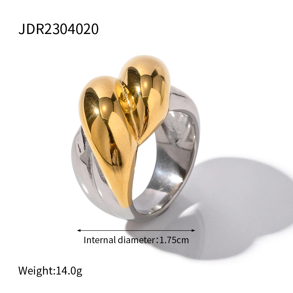 Two-Tone Stainless Steel Heart Ring for Women 6 Two-Tone Stainless Steel Heart Ring for Women - Image 6