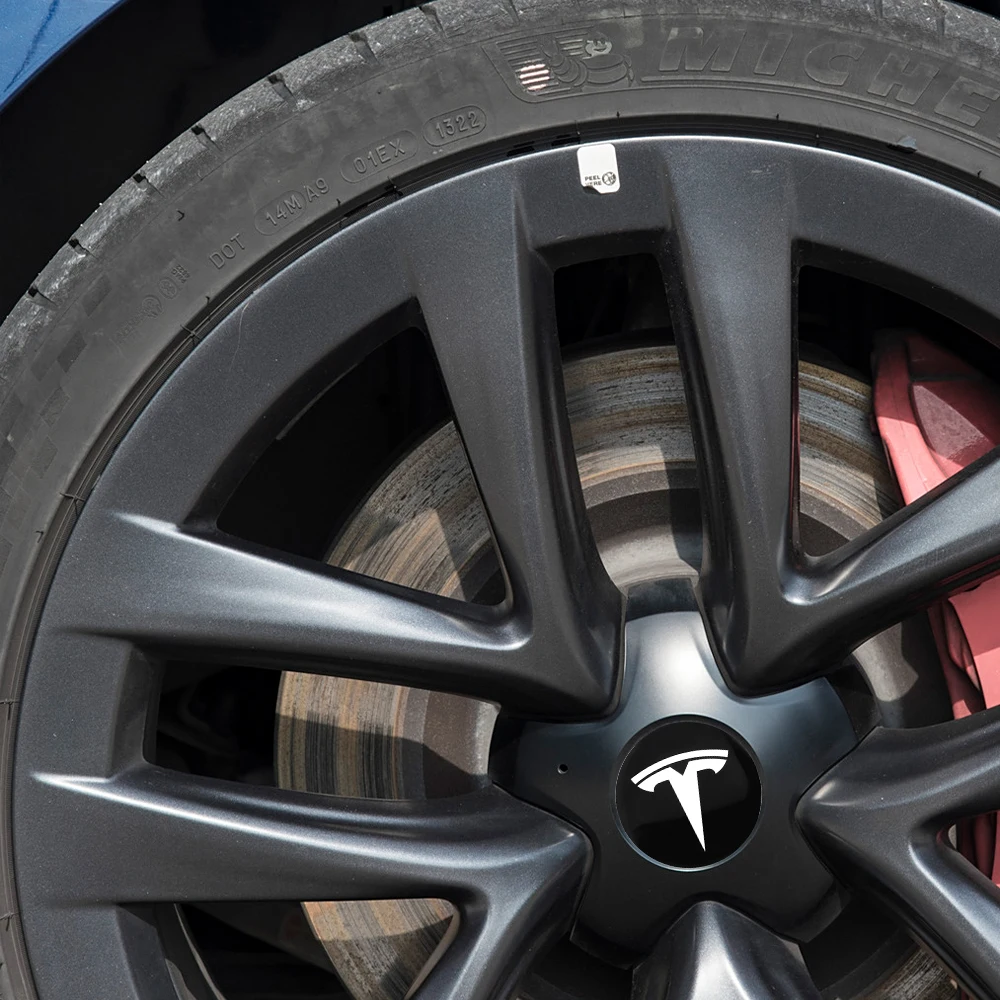 Tesla 56mm Aluminum Hub Cap Stickers Set 4 Tesla 56mm Aluminum Hub Cap Stickers Set - Image 4