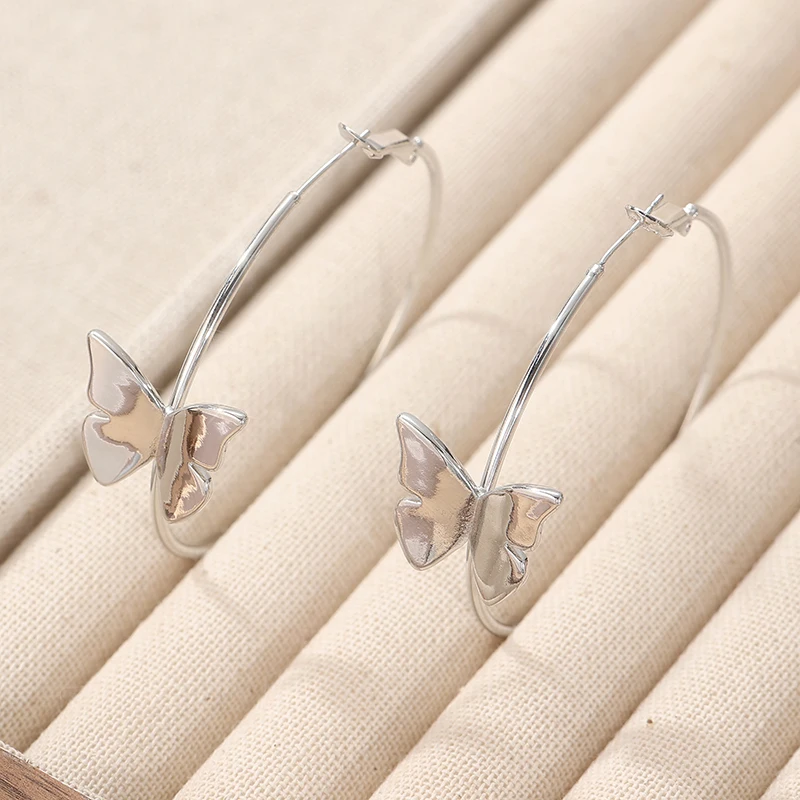 Silver Butterfly Hoop Earrings for Women 4 Silver Butterfly Hoop Earrings for Women - Image 4
