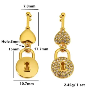 Gold Key Lock Earrings with Zircon Stones 9 S7af6f4a24a914ebc9d4ff62a868eb201Q