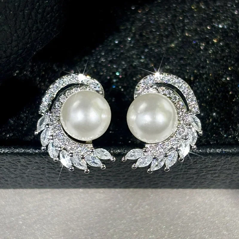 White Pearl Silver Stud Earrings 5 White Pearl Silver Stud Earrings - Image 5
