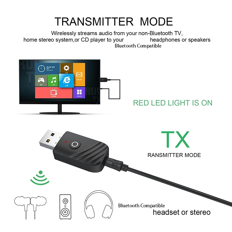 Wireless Bluetooth v5.0 USB Transmitter and Receiver Dongle 6 Wireless Bluetooth v5.0 USB Transmitter and Receiver Dongle - Image 6