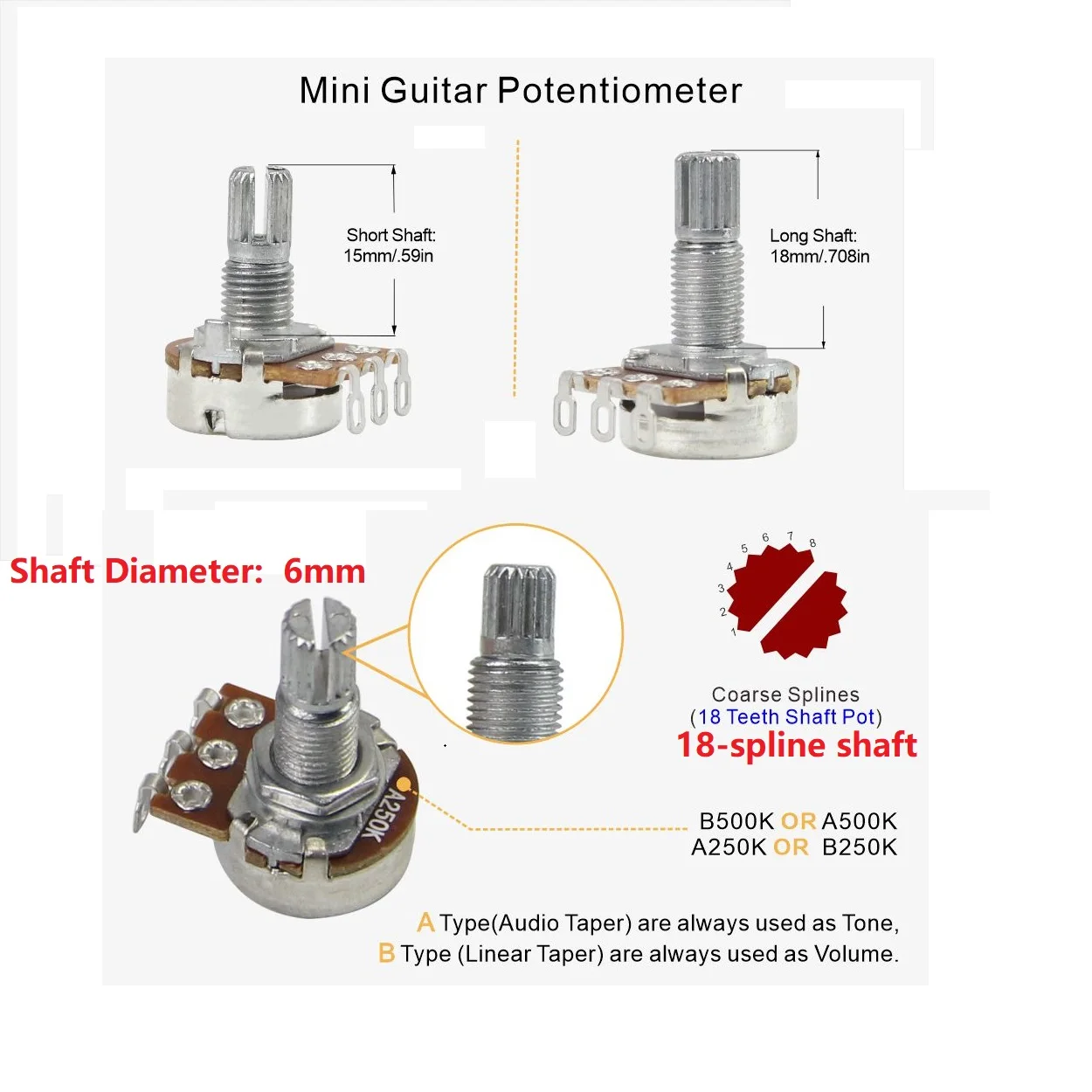 Premium 8-Piece Guitar Mini Potentiometer Set 3 Premium 8-Piece Guitar Mini Potentiometer Set - Image 3