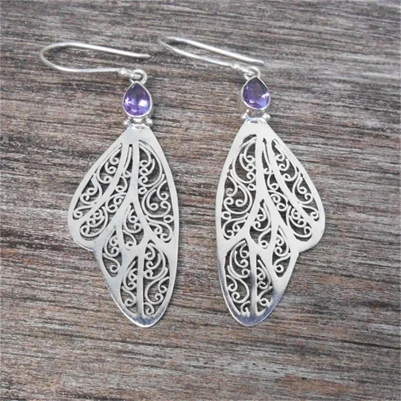 Vintage Silver Drop Earrings with Purple Zircon 4 Vintage Silver Drop Earrings with Purple Zircon - Image 4