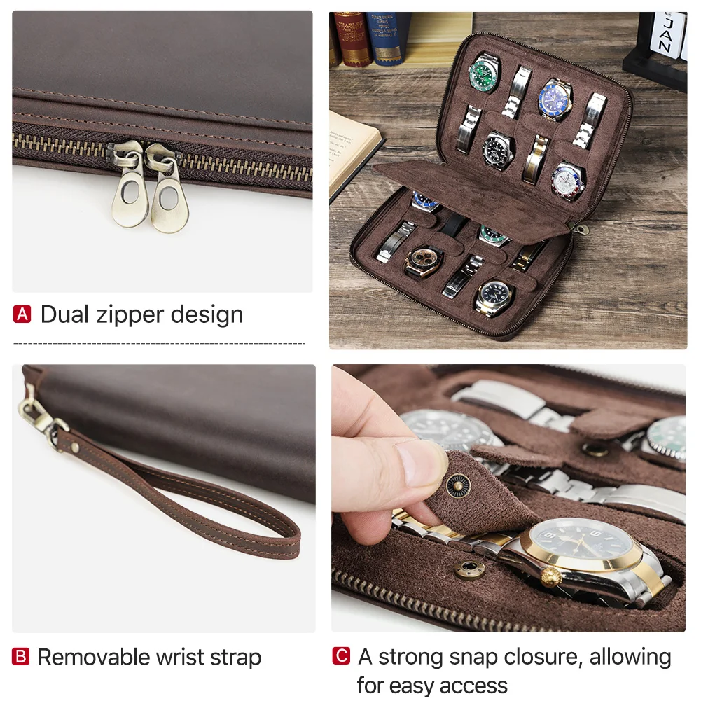 Leather Watch Organizer for Men CF1198-coffee 5 Leather Watch Organizer for Men CF1198-coffee - Image 5