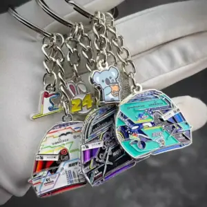 Vibrant F1 Racing Helmet Keychain Set