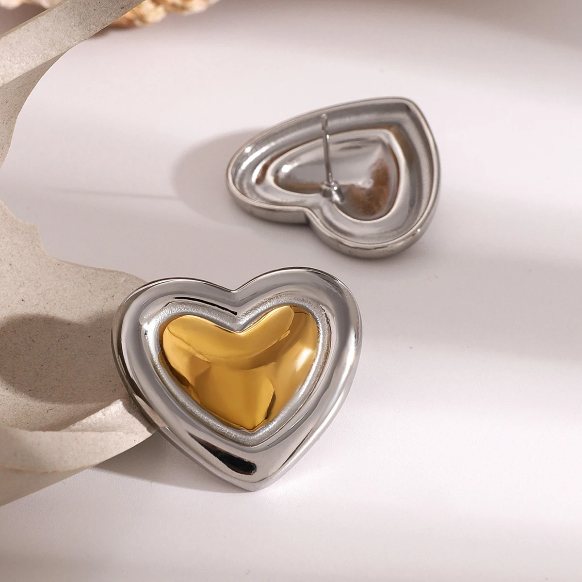 Heart-Shaped Stainless Steel Gold Earrings 5 Heart-Shaped Stainless Steel Gold Earrings - Image 5