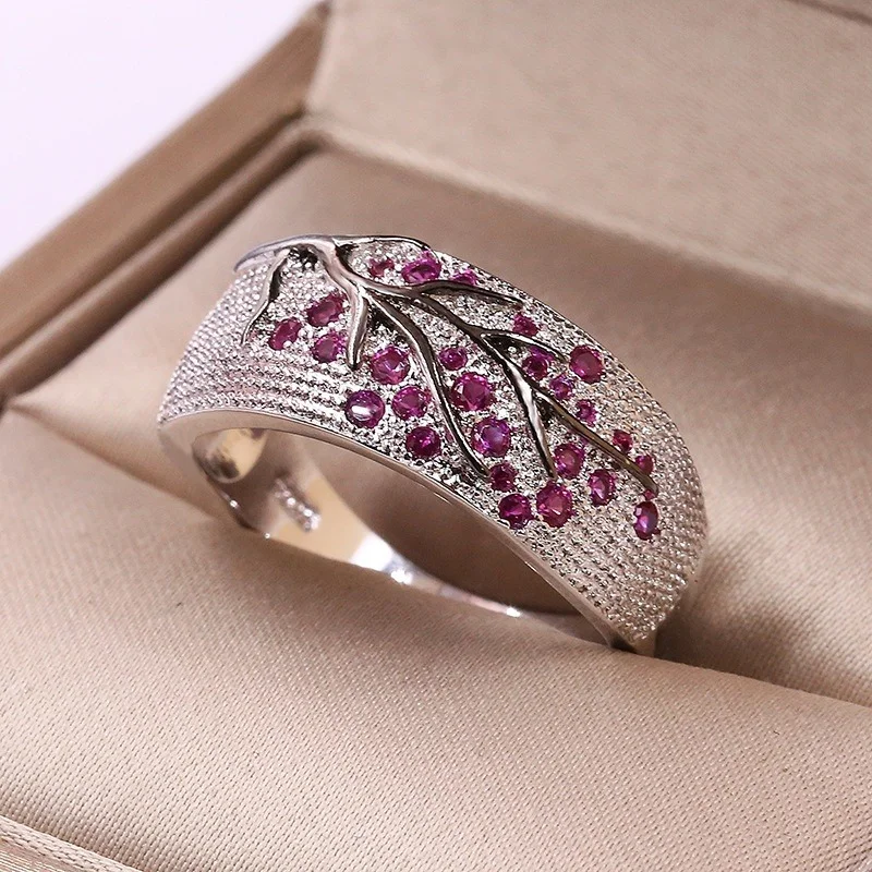 Silver Women’s Wedding Ring with Pink Stones 4 Silver Women’s Wedding Ring with Pink Stones - Image 4