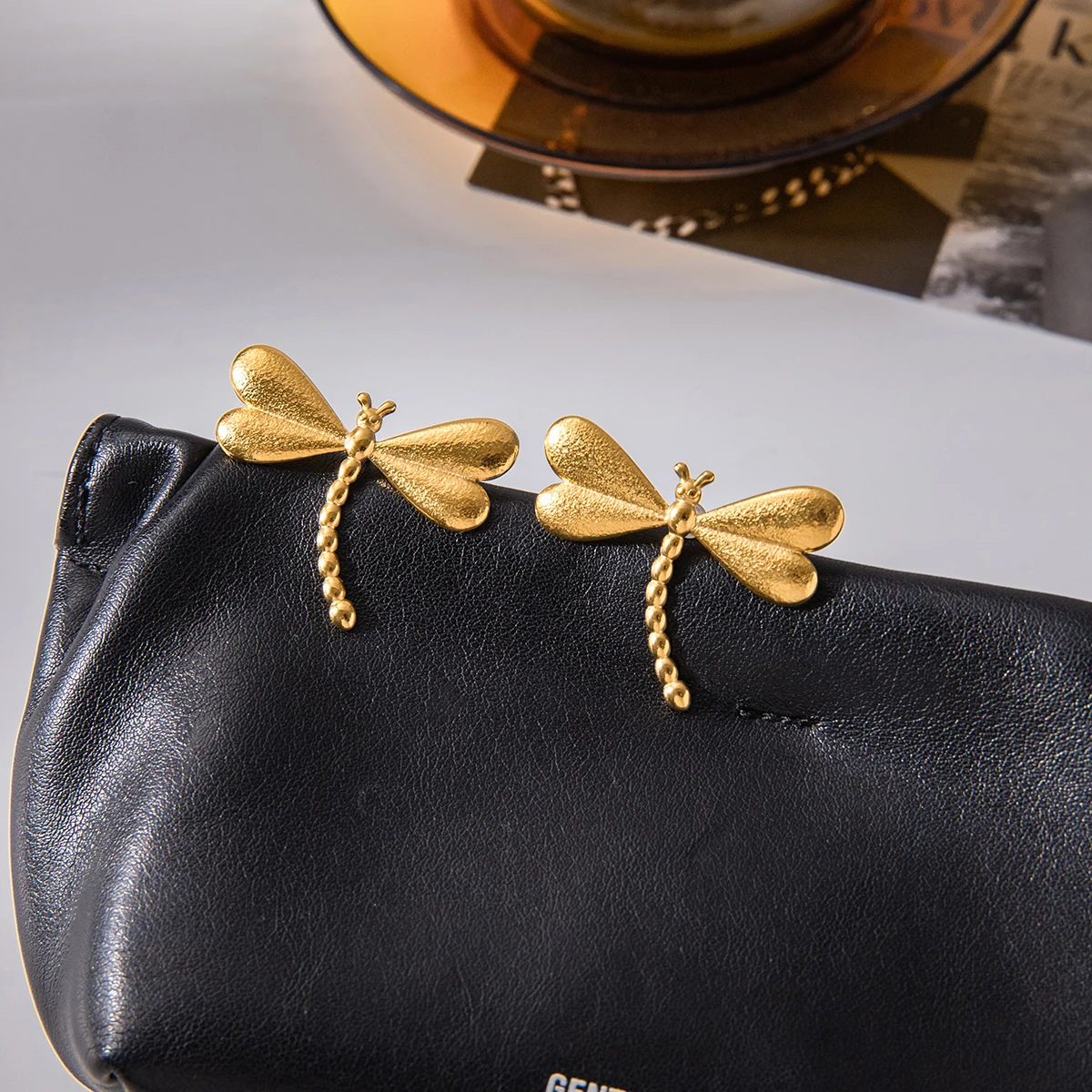 Stainless Steel Gold Dragonfly Earrings 4 Stainless Steel Gold Dragonfly Earrings - Image 4