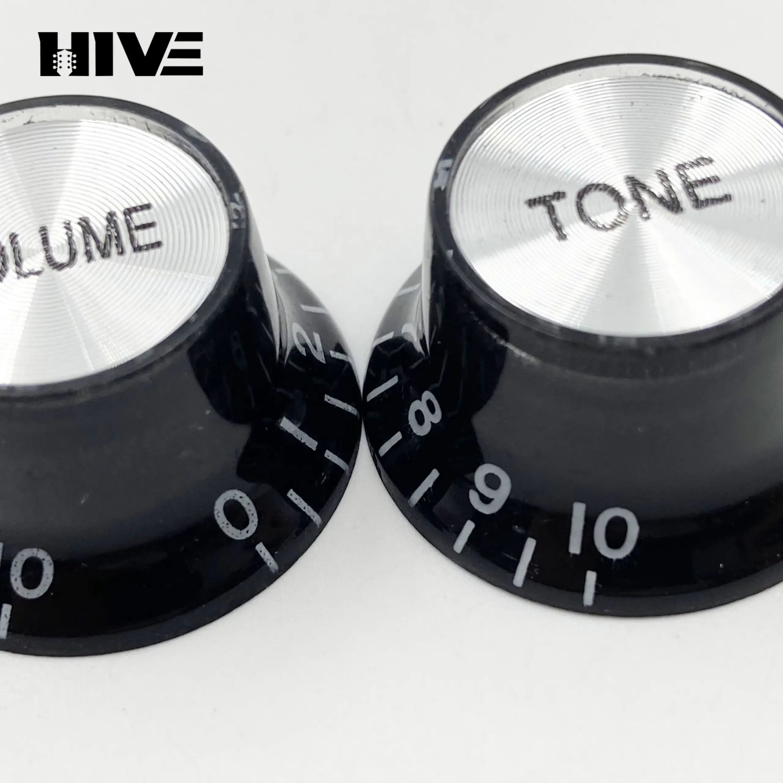 Aluminum Guitar Knob Caps Set in Black & Gold 4 Aluminum Guitar Knob Caps Set in Black & Gold - Image 4