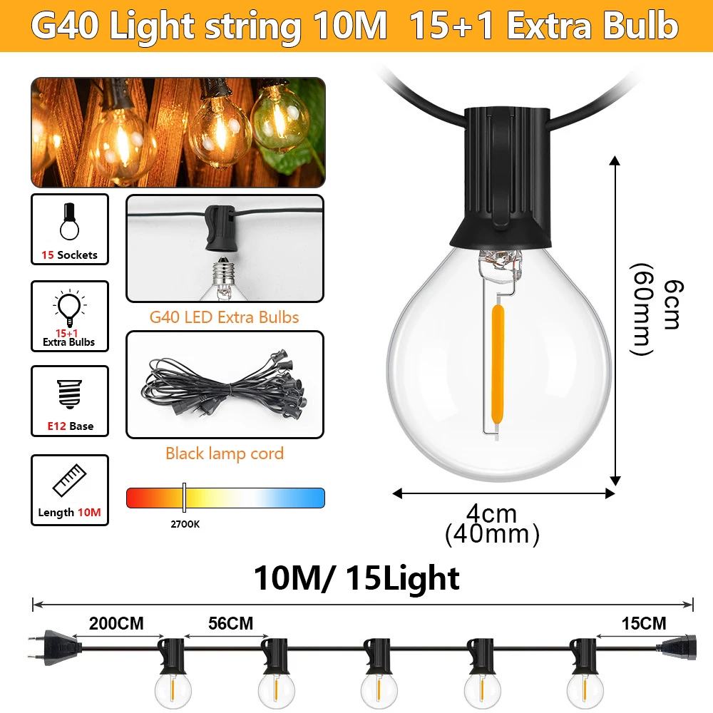 Outdoor LED G40 String Lights with 2200K Warm Glow 10 Outdoor LED G40 String Lights with 2200K Warm Glow - Image 10