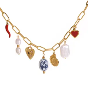 Stainless Steel Charm Necklace with Multicolor Pendant 8 S7d7c6f3b4c804c119c1e6f294cc30674s