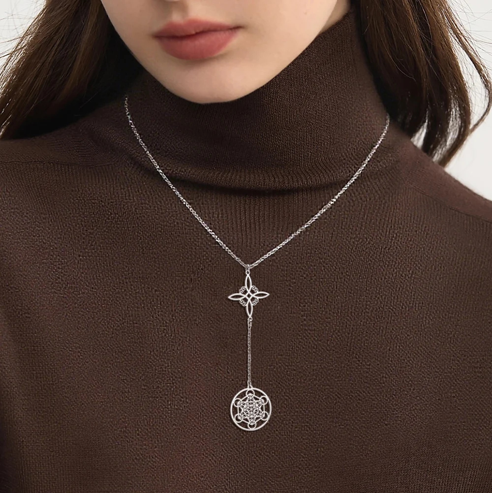 Metatron Cube Witch Knot Necklace in Stainless Steel 3 Metatron Cube Witch Knot Necklace in Stainless Steel - Image 3