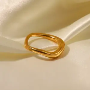Stylish Gold Stainless Steel Wavy Ring 8 S7d91706402c947f7a94578dfe7fef9eeS
