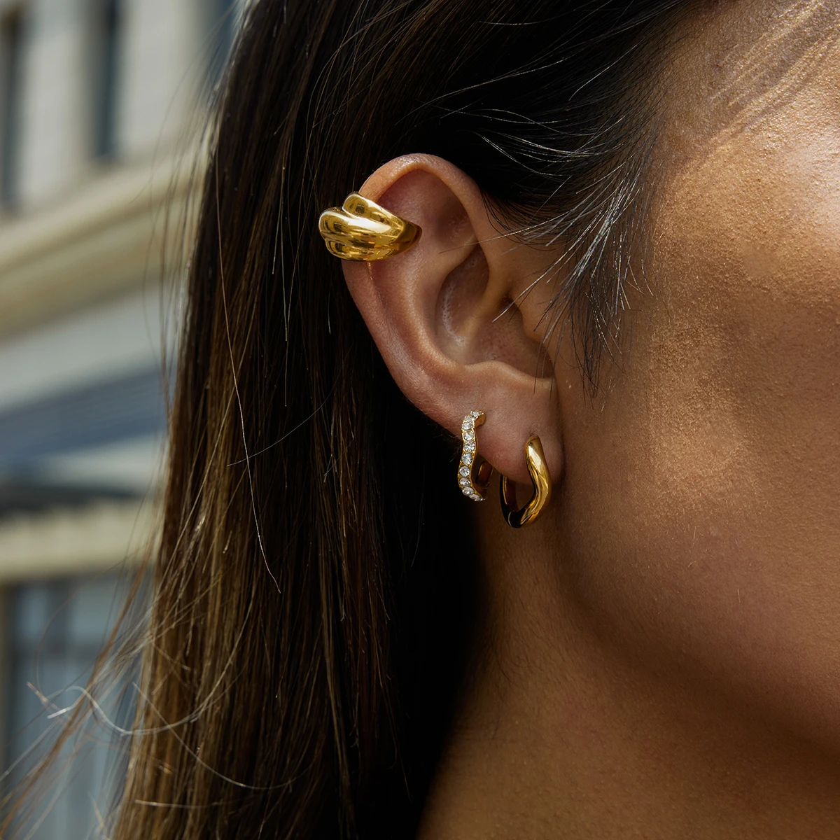 Elegant Stainless Steel Gold Ear Clip Set 3 Elegant Stainless Steel Gold Ear Clip Set - Image 3