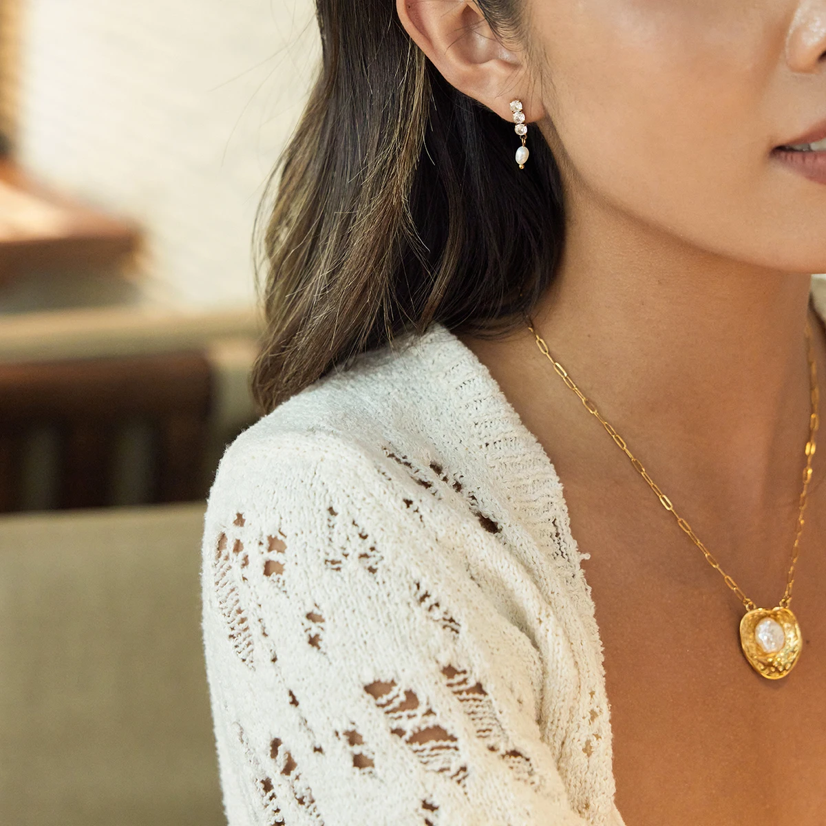 Elegant Stainless Steel Freshwater Pearl Earrings 4 Elegant Stainless Steel Freshwater Pearl Earrings - Image 4