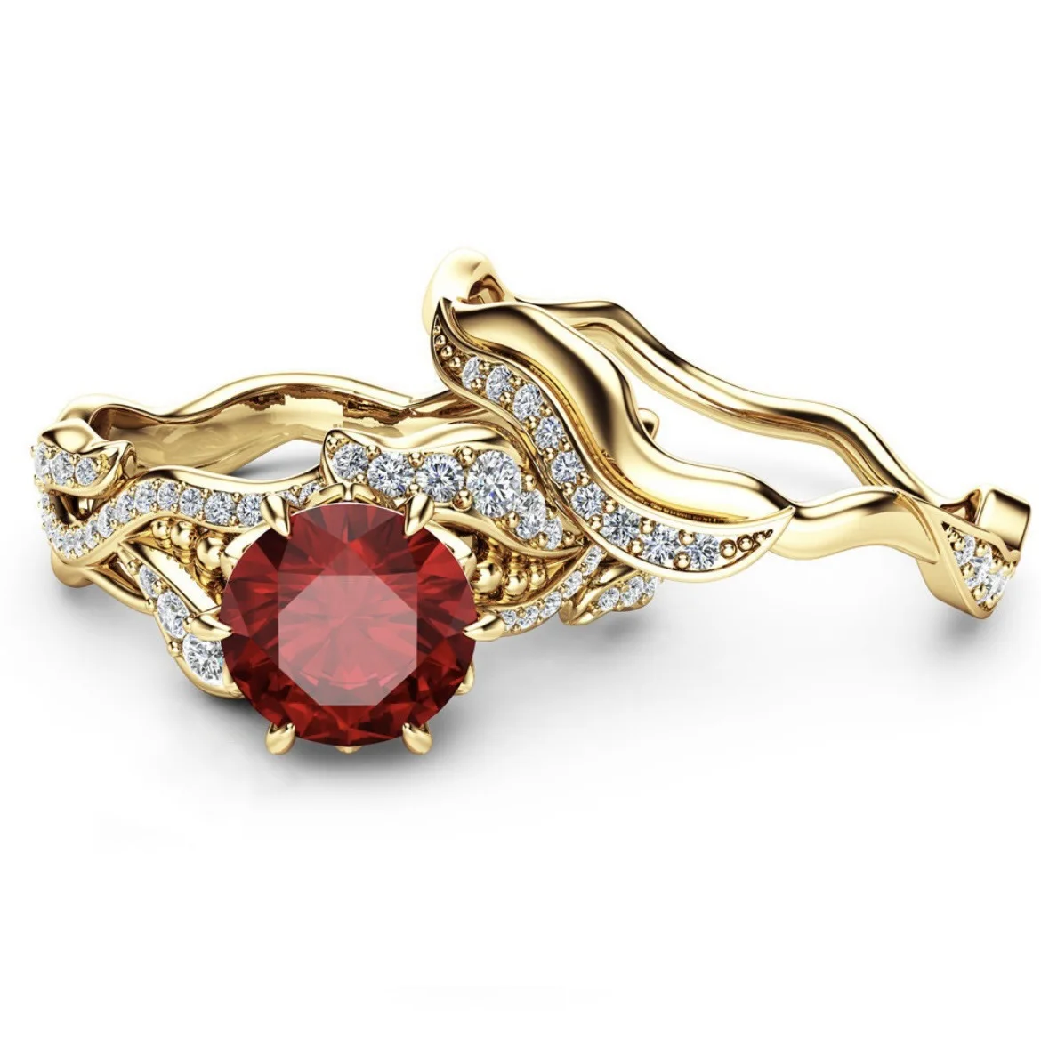 Gold Geometric Women's Ring with Red Zircon 3 Gold Geometric Women's Ring with Red Zircon - Image 3