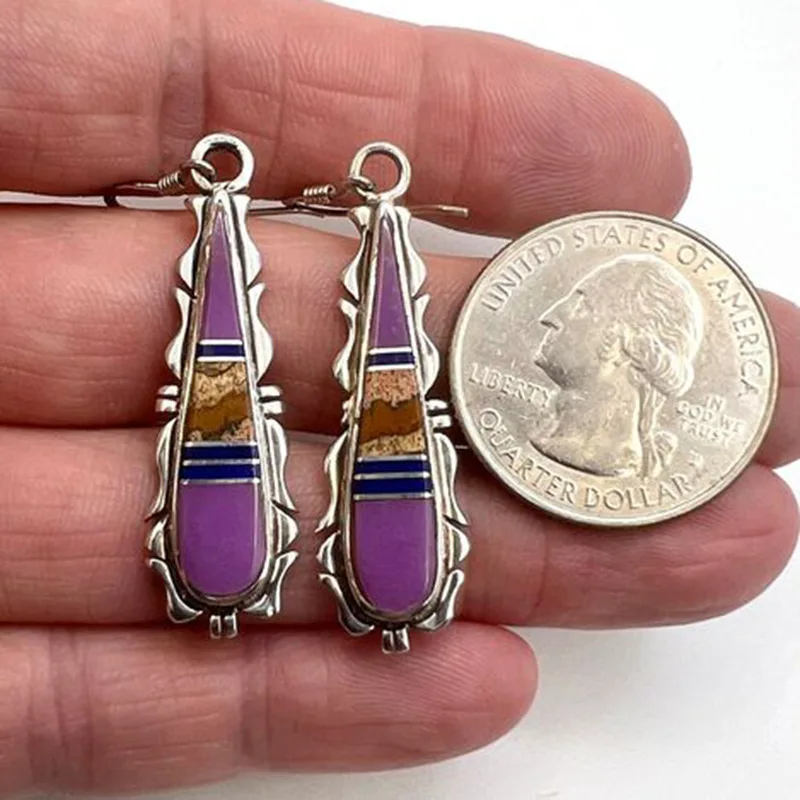 Vintage Silver Waterdrop Earrings with Purple Stone 2 Vintage Silver Waterdrop Earrings with Purple Stone - Image 2