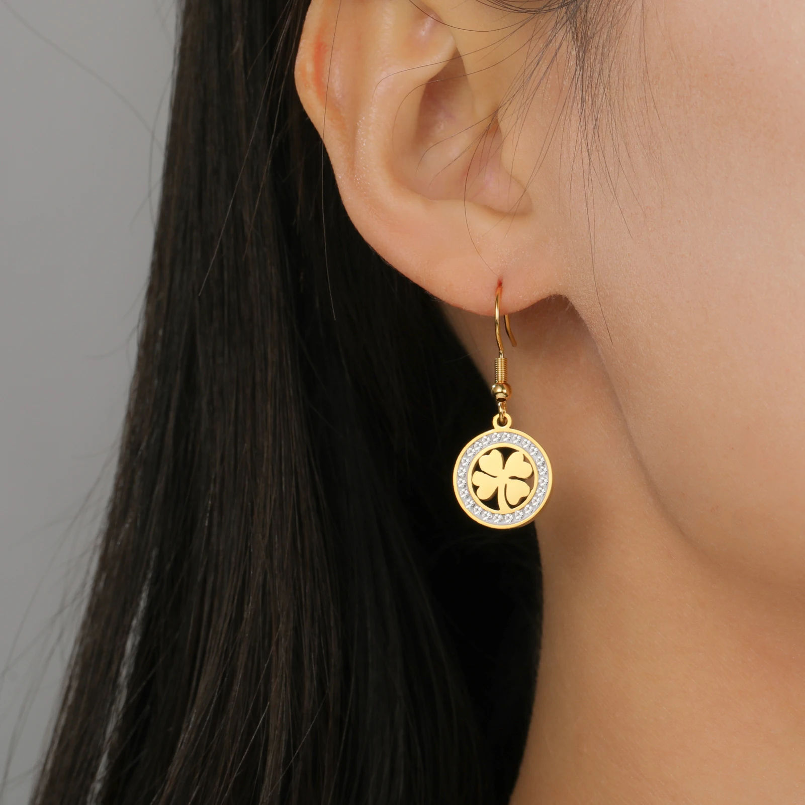 Stainless Steel Four-Leaf Clover Earrings 4 Stainless Steel Four-Leaf Clover Earrings - Image 4