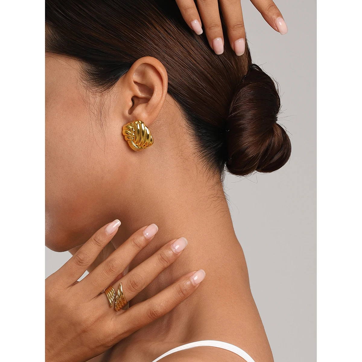 Bold Gold Stainless Steel Geometric Earrings 5 Bold Gold Stainless Steel Geometric Earrings - Image 5