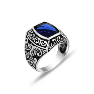 Vintage Silver and Blue Geometric Ring for Women 7 S7ea583499b3f4cada1830662c47570e10