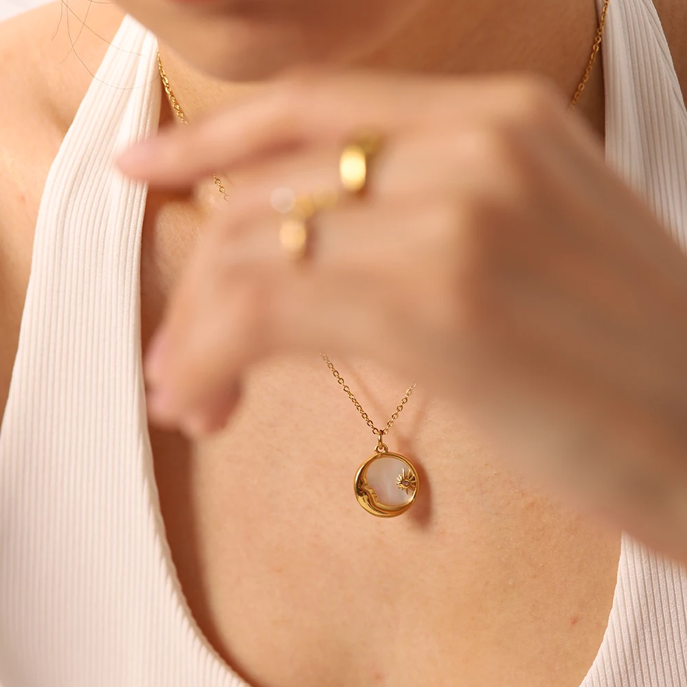 Celestial White Shell Stainless Steel Necklace 5 Celestial White Shell Stainless Steel Necklace - Image 5