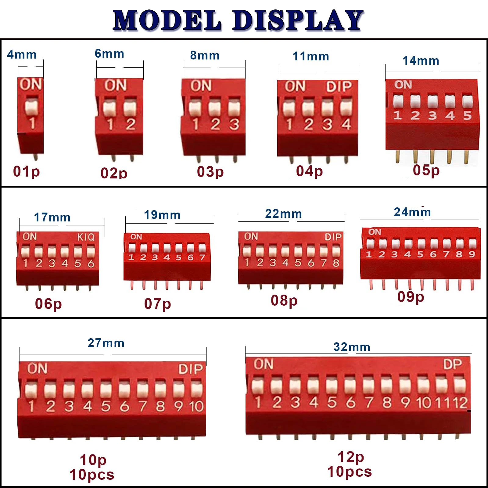 Bright Red 12-Pin Slide DIP Switch for Circuits 2 Bright Red 12-Pin Slide DIP Switch for Circuits - Image 2