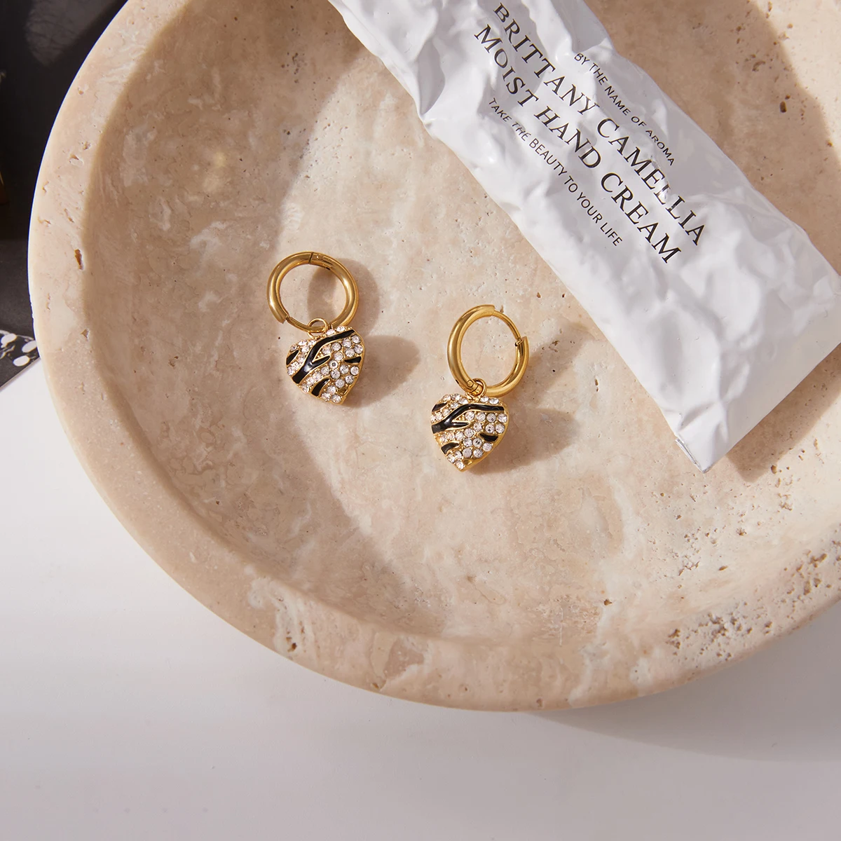 Heart-Shaped Stainless Steel Earrings with Rhinestones 6 Heart-Shaped Stainless Steel Earrings with Rhinestones - Image 6