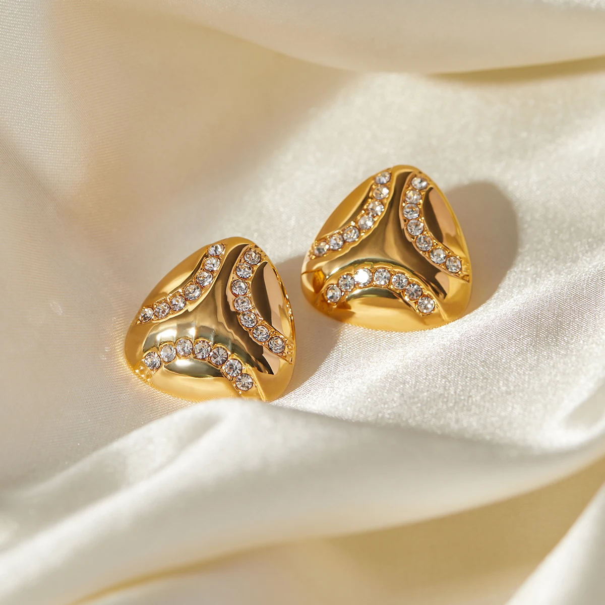 Geometric Stainless Steel Rhinestone Earrings 4 Geometric Stainless Steel Rhinestone Earrings - Image 4