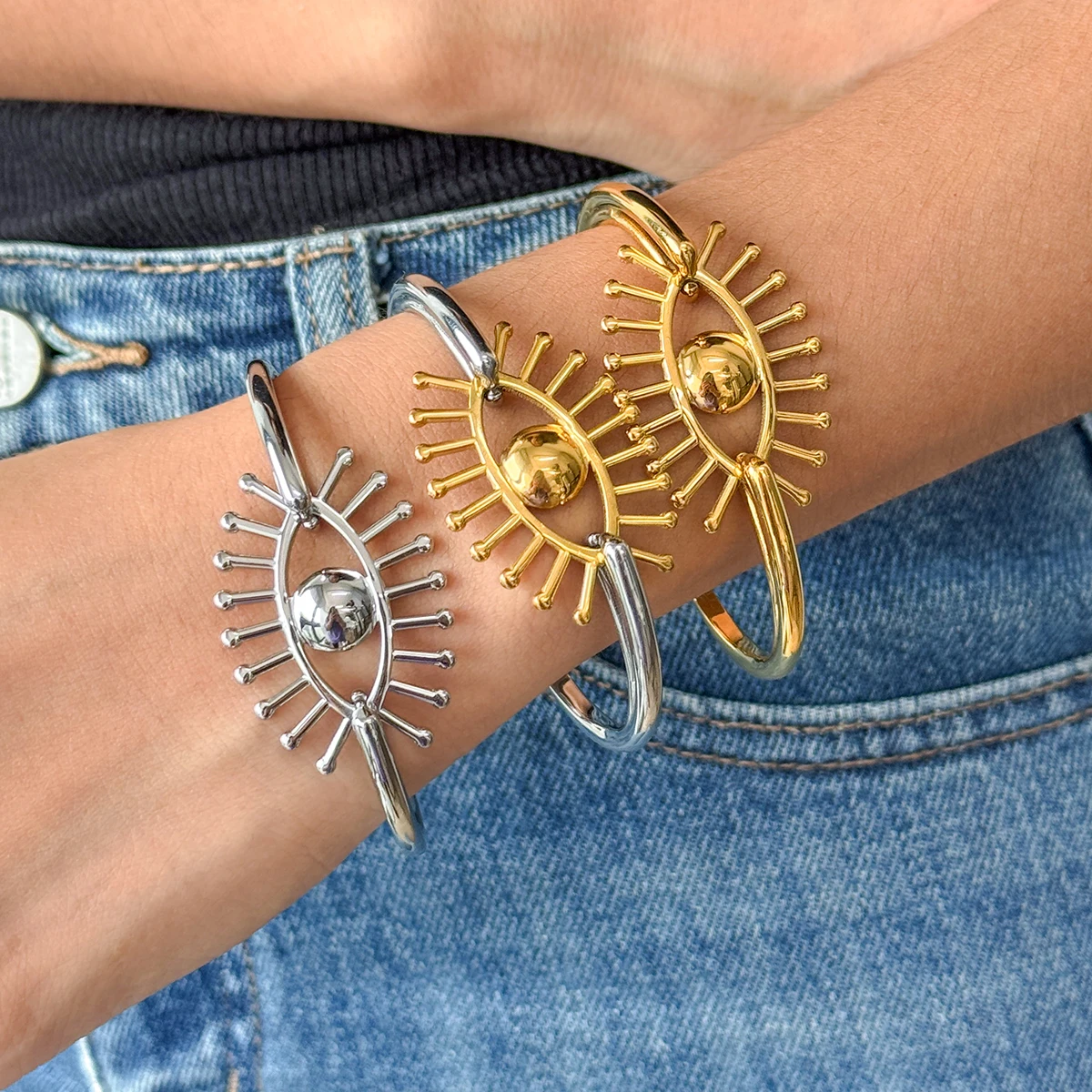 Stainless Steel Geometric Eye Bracelet for Women 2 Stainless Steel Geometric Eye Bracelet for Women - Image 2