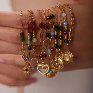 Gold-Tone Stainless Steel Necklace with Beads 13 S7f706c712be4452bb30a9d4cedbe6dd0A