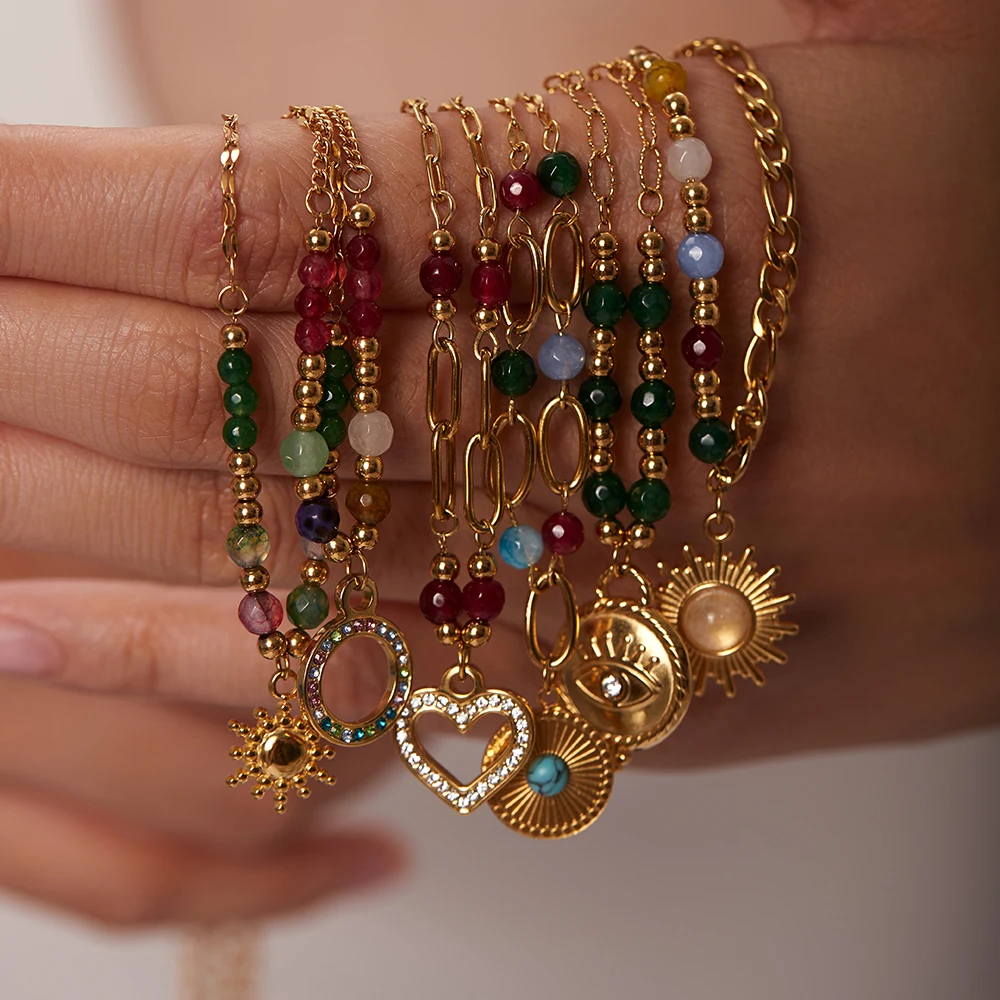 Gold-Tone Stainless Steel Necklace with Beads 5 Gold-Tone Stainless Steel Necklace with Beads - Image 5