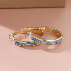 Gold and Blue Enamel Hoop Earrings 6 S7f9459c8f0bd4caea154e940b7b52c3bP
