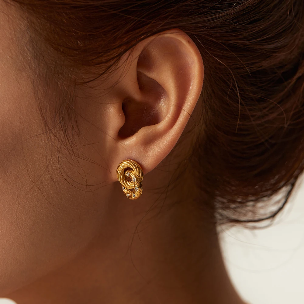 Gold-Tone Stainless Steel Fried Dough Earrings 6 Gold-Tone Stainless Steel Fried Dough Earrings - Image 6