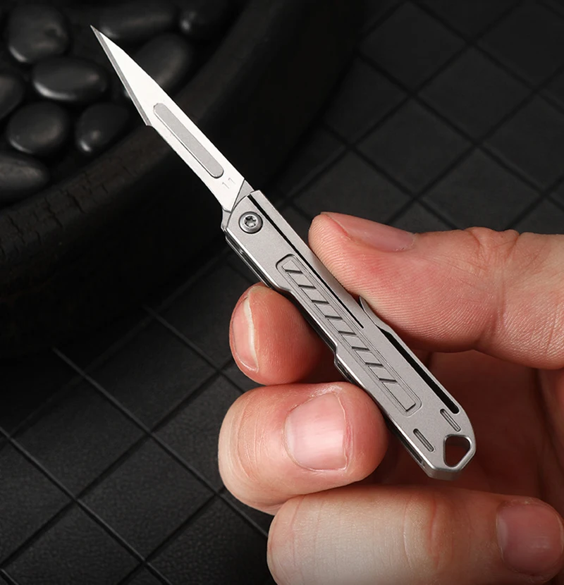 Titanium Alloy Mini Folding Scalpel with 10 Blades 2 Titanium Alloy Mini Folding Scalpel with 10 Blades - Image 2