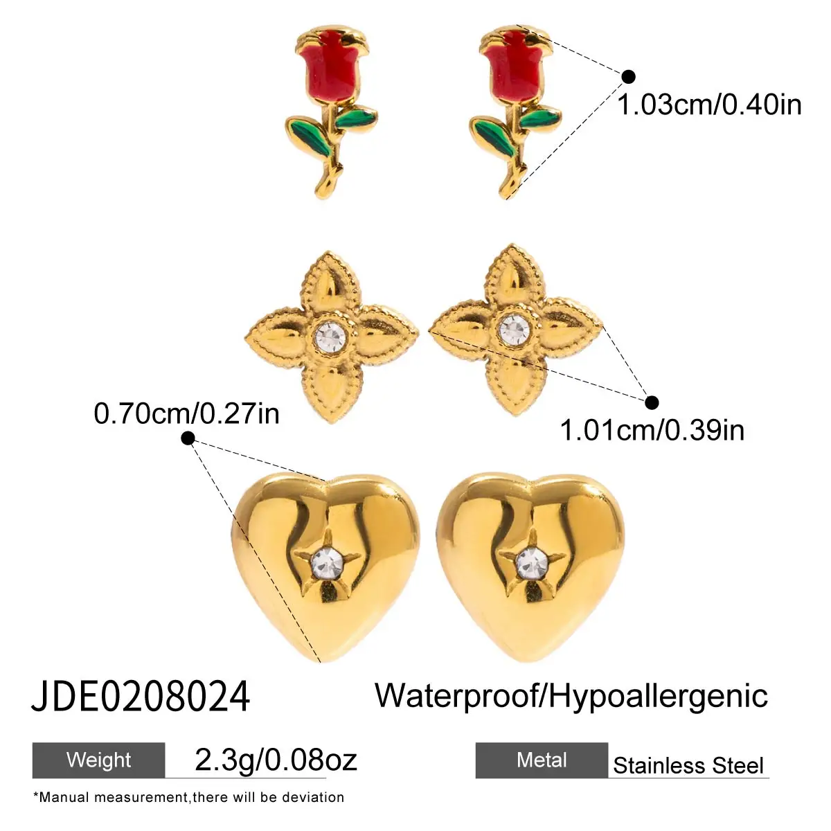 Romantic Stainless Steel Heart & Flower Earrings Set 7 Romantic Stainless Steel Heart & Flower Earrings Set - Image 7