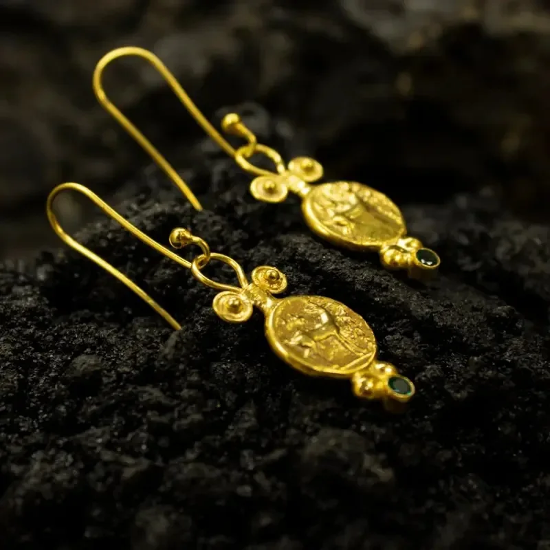 Vintage Green Stone Drop Earrings 2 Vintage Green Stone Drop Earrings - Image 2