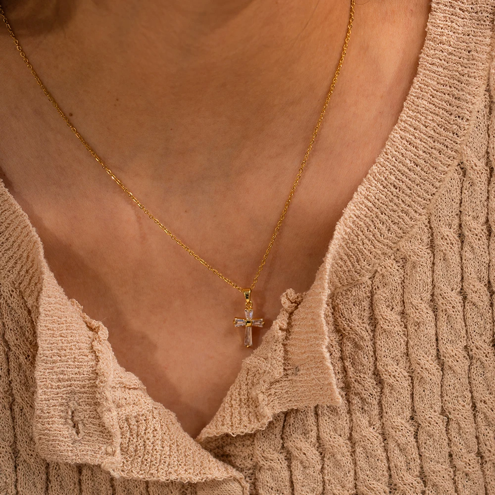 Geometric Cross Necklace in Stainless Steel 4 Geometric Cross Necklace in Stainless Steel - Image 4