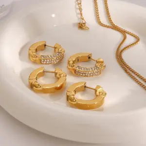 Gold Stainless Steel Hoop Earrings with Clear Stones 13 S8138a385bbc44defaa5235196bd0ece80