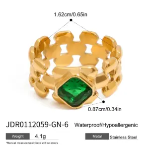 Vintage Gold Tone Stainless Steel Ring with Dark Green Gem 15 S813a0fb15247435e9f64e3d407728c6ff