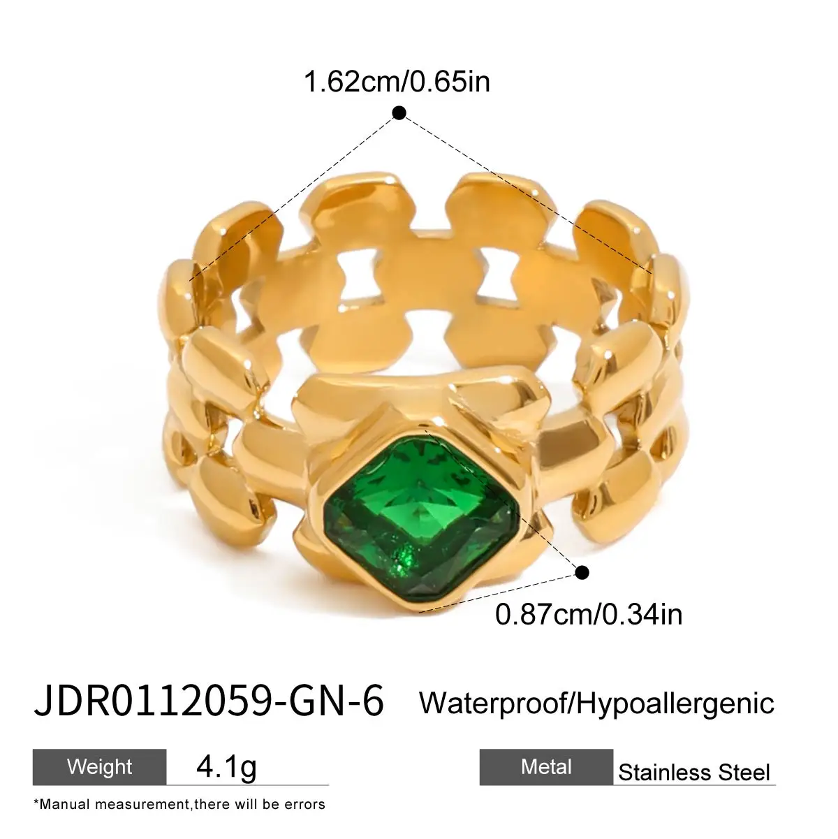 Vintage Gold Tone Stainless Steel Ring with Dark Green Gem 7 Vintage Gold Tone Stainless Steel Ring with Dark Green Gem - Image 7