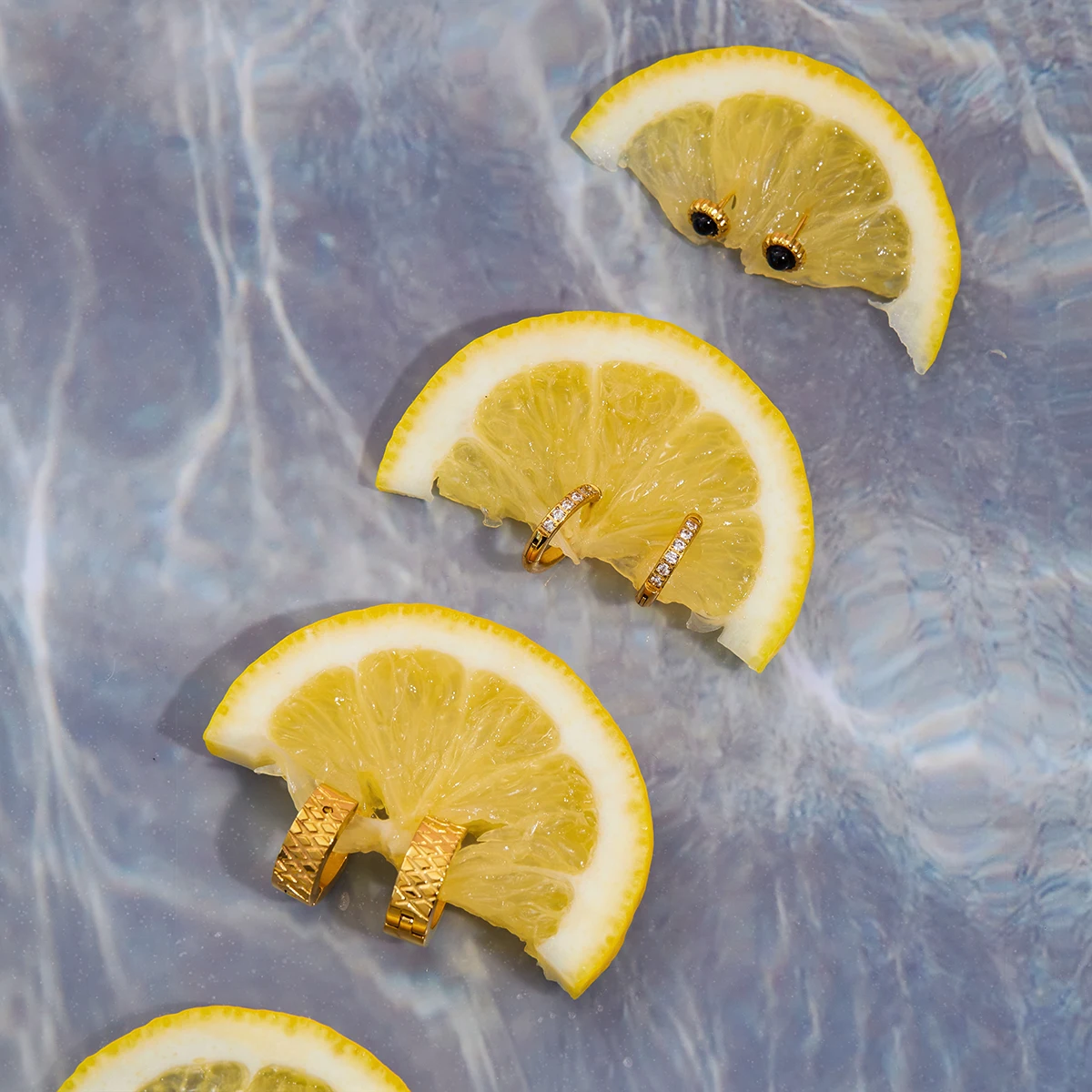 Gold Stainless Steel Elliptical Earrings Set 2 Gold Stainless Steel Elliptical Earrings Set - Image 2