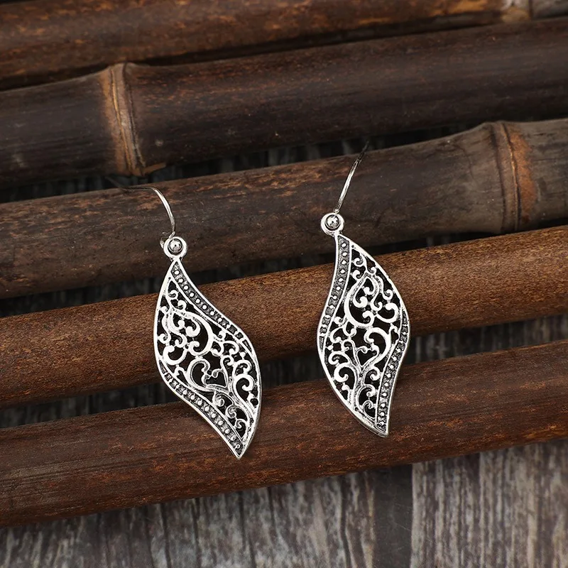 Vintage Silver Bohemian Leaf Earrings 3 Vintage Silver Bohemian Leaf Earrings - Image 3