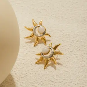 Celestial Sun & Moonstone Earrings in Stainless Steel 12 S817787a59ffa409997e26b8aa7e20112c