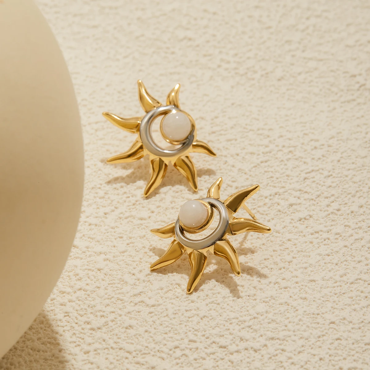 Celestial Sun & Moonstone Earrings in Stainless Steel 6 Celestial Sun & Moonstone Earrings in Stainless Steel - Image 6