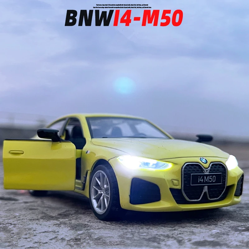 BMW I4 M50 Diecast Model 1:34 Scale in Yellow 5 BMW I4 M50 Diecast Model 1:34 Scale in Yellow - Image 5