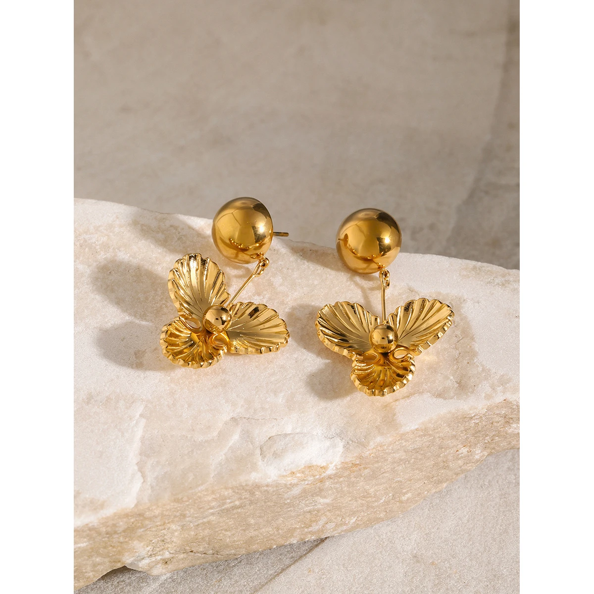 Gold Stainless Steel Drop Earrings JDEW2401036 3 Gold Stainless Steel Drop Earrings JDEW2401036 - Image 3