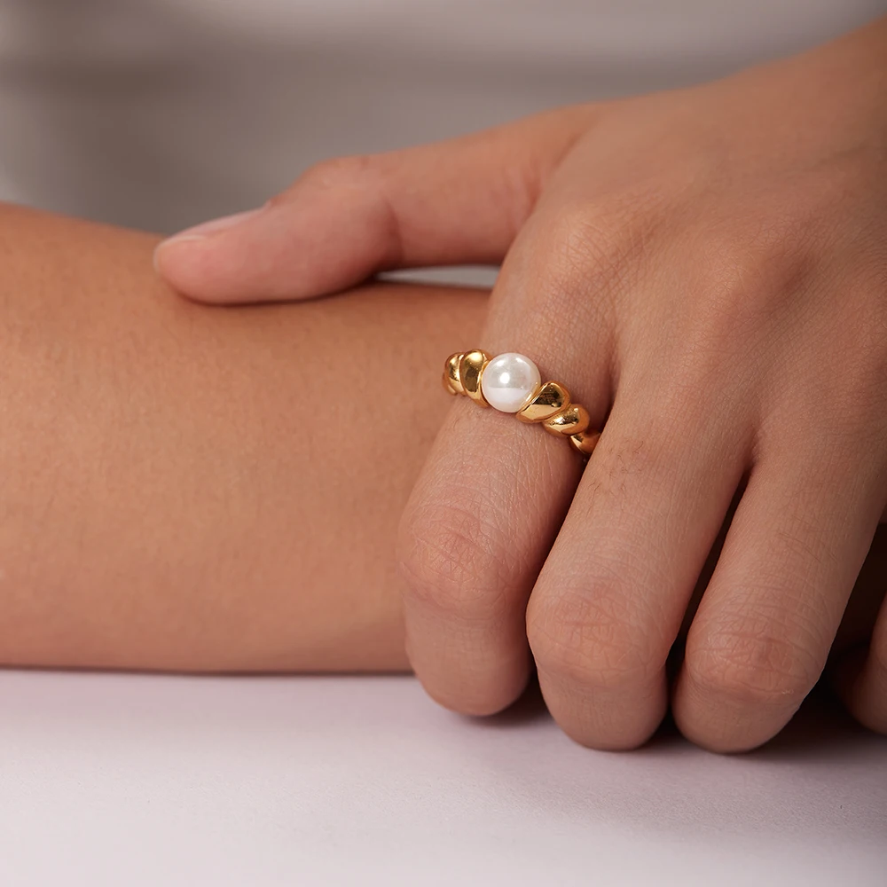 Modern Stainless Steel Pearl Ring for Women 6 Modern Stainless Steel Pearl Ring for Women - Image 6