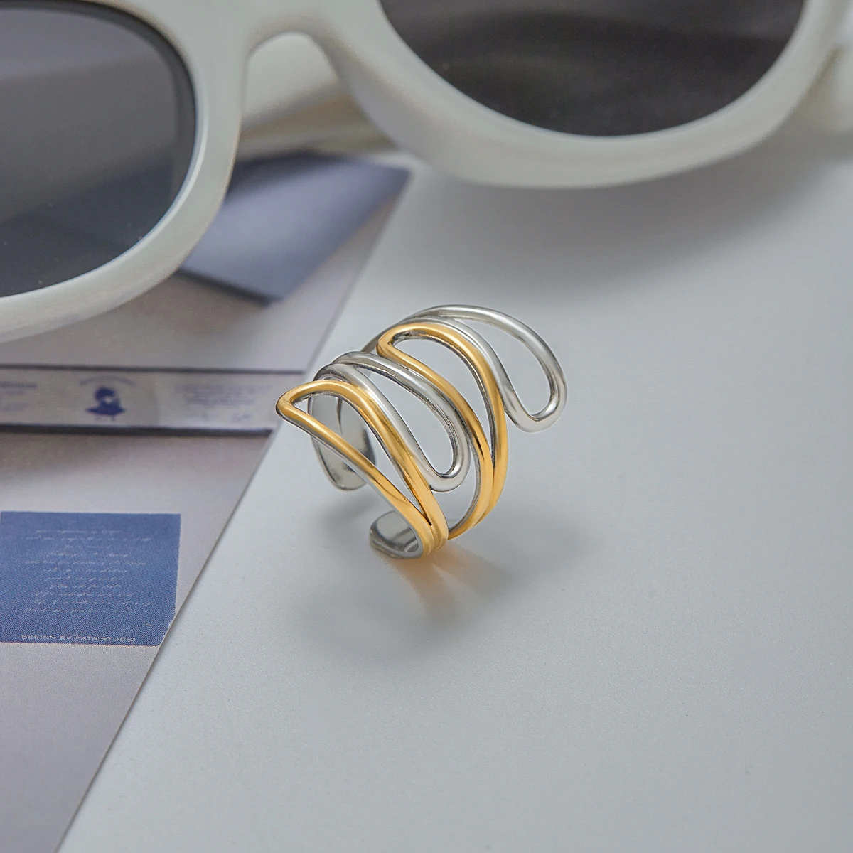 Stainless Steel Multi-Layer Geometric Ring 6 Stainless Steel Multi-Layer Geometric Ring - Image 6